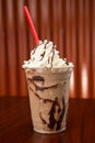 A tasty Chocolate Milkshake with chocolate syrup drizzel and whip cream. Royalty Free Stock Photo