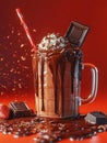 A chocolate milkshake with whipped cream and a chocolate bar on top Royalty Free Stock Photo