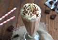 Chocolate Milkshake on wooden background Royalty Free Stock Photo