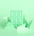 Chocolate mint green tiles on pastel background against the background of hole burst paper. The concept of food Royalty Free Stock Photo