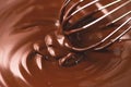 Chocolate. Mixing melted dark chocolate with a whisk. Closeup of liquid hot chocolate swirl Royalty Free Stock Photo