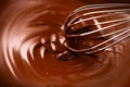 Chocolate. Mixing melted dark chocolate with a whisk. Closeup of liquid hot chocolate swirl Royalty Free Stock Photo