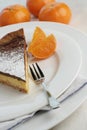 Chocolate mocha and orange cheesecake with dessert fork Royalty Free Stock Photo