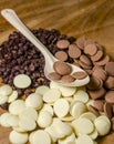 Chocolate morsels pile in spoon Royalty Free Stock Photo