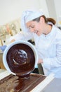 Chocolate moulding and baker Royalty Free Stock Photo