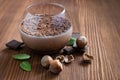 Chocolate mousse dessert with mint and hazelnuts