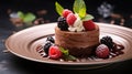 Chocolate mousse dessert on a plate in a glass. Selective focus. Royalty Free Stock Photo