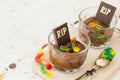 Chocolate mousse with gelly worm Royalty Free Stock Photo