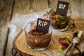 Chocolate mousse with gelly worm Royalty Free Stock Photo