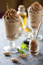 Chocolate mousse in a glass sundae dish