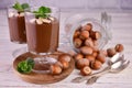 Chocolate mousse pudding with hazelnuts.Close-up. Royalty Free Stock Photo