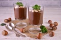 Chocolate mousse pudding with hazelnuts.Close-up. Royalty Free Stock Photo