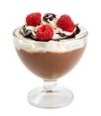 Chocolate mousse with raspberries in a dessert bowl glass. Royalty Free Stock Photo