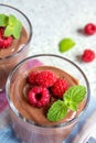 Chocolate mousse with raspberry Royalty Free Stock Photo