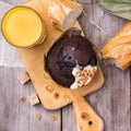 Chocolate muffin cake french baguette for breakfast Royalty Free Stock Photo