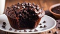 Chocolate Muffin with Chocolate Chips. Selective focus Royalty Free Stock Photo