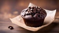 Chocolate Muffin with Chocolate Chips. Selective focus Royalty Free Stock Photo