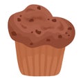 Chocolate muffin chocolate chips white background. Delicious sweet pastry treat vector