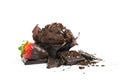 Chocolate muffin with dipped strawberry and pieces of dark chocolate Royalty Free Stock Photo