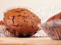 Chocolate muffin. Fresh baked cakes with cracked surface