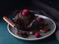 Chocolate muffin with raspberry dark cupcake nuts bake dessert