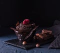 Chocolate muffin with raspberry dark cupcake nuts bake dessert