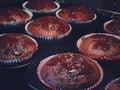 Chocolate muffins baking in the oven, homemade cakes recipe, food and cooking Royalty Free Stock Photo