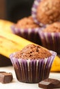 Chocolate muffins with banana and sugar crust close-up Royalty Free Stock Photo