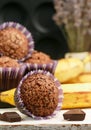 Chocolate muffins with banana and sugar crust Royalty Free Stock Photo