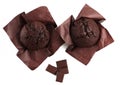 Chocolate muffins and chocolate bars isolated on a white background. Top view Royalty Free Stock Photo