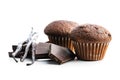 Chocolate muffins with chocolate bars and vanilla pods. Sweet dark cupcakes Royalty Free Stock Photo