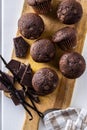 Chocolate muffins. Sweet dark cupcakes with chocolate and vanilla pods Royalty Free Stock Photo