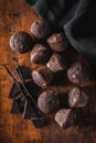 Chocolate muffins. Sweet dark cupcakes with chocolate and vanilla pods Royalty Free Stock Photo