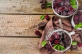 Chocolate mug cake with blackberry Royalty Free Stock Photo