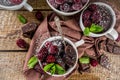 Chocolate mug cake with blackberry Royalty Free Stock Photo