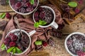 Chocolate mug cake with blackberry Royalty Free Stock Photo