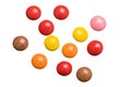 Chocolate multicolored round dragee isolated on white Royalty Free Stock Photo