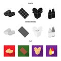 Chocolate, noodles, nuggets, sauce.Fast food set collection icons in black, flat, monochrome style vector symbol stock