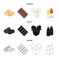 Chocolate, noodles, nuggets, sauce.Fast food set collection icons in cartoon,black,outline style vector symbol stock