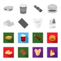 Chocolate, noodles, nuggets, sauce.Fast food set collection icons in monochrome,flat style vector symbol stock