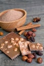 Chocolate nuts cocoa and ingredients Royalty Free Stock Photo