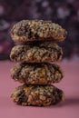 Chocolate nuts cookies on a pink background Royalty Free Stock Photo