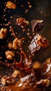 Chocolate and nuts falling into a liquid Royalty Free Stock Photo