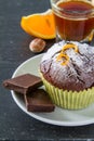 Chocolate and orange cupcake with coffee Royalty Free Stock Photo