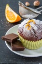 Chocolate and orange cupcake with coffee Royalty Free Stock Photo