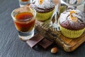 Chocolate and orange cupcake with coffee