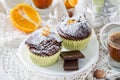 Chocolate and orange cupcake with coffee Royalty Free Stock Photo