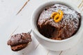 Chocolate and orange cupcake with coffee Royalty Free Stock Photo