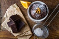 Chocolate and orange cupcake with coffee Royalty Free Stock Photo