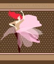 Chocolate packaging design. Red-haired ballerina dancing the national dance of Spain. Flamenco night Spanish inscription